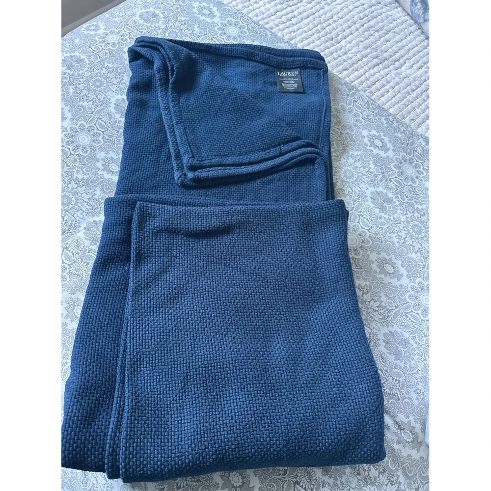 Lauren Ralph Lauren Navy Blue Waffle Weave 100% Cotton Blanket RN41381